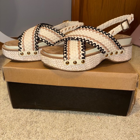 Kelsi Dagger Brooklyn Pace Raffia Anthropologie Wedge Sandals neutral 6.5 M